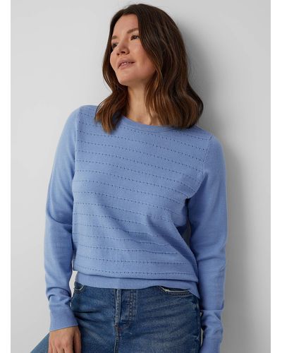 Fransa Openwork Stripes Lightweight Sweater - Blue