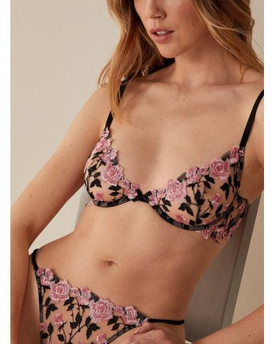 Fleur du Mal Roses And Thorns Embroidered Plunge Bra - Brown
