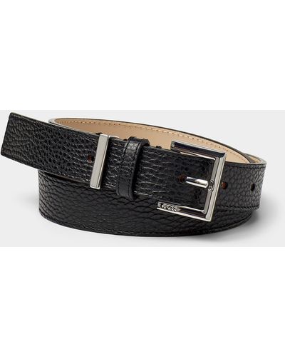 BOSS Ivy Square Buckle Grained Leather Belt - Black