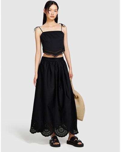 Sisley Midi Skirt With Lace - Black