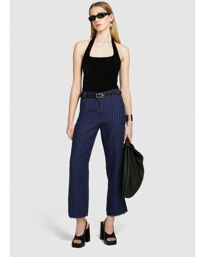 Sisley Pinstripe Trousers In 100% Linen - Blue