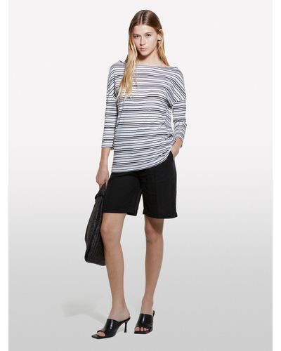 Sisley Striped T-Shirt With Boat Neck - White