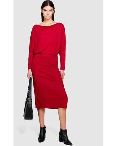 Sisley Midi Dress With Slit - Red