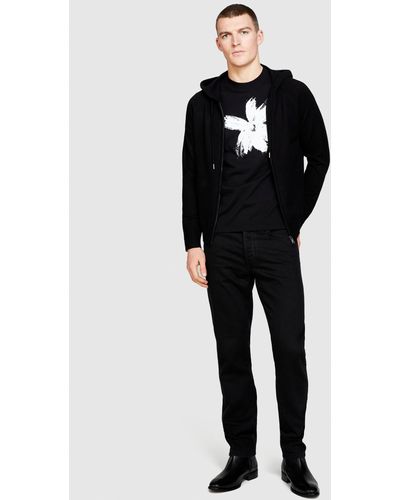 Sisley Knit Sweatshirt With Zip And Hood - Black