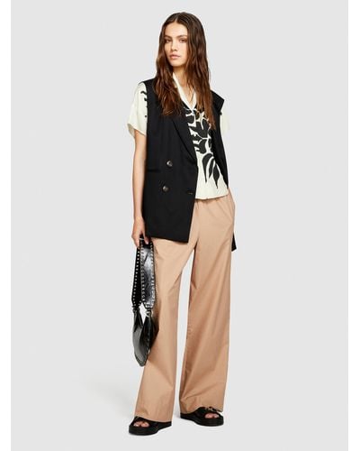 Sisley Flared Trousers With Drawstring - Black