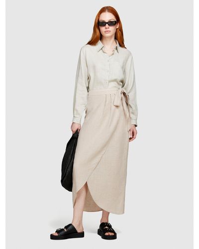 Sisley Pareo Skirt In 100% Linen - Natural