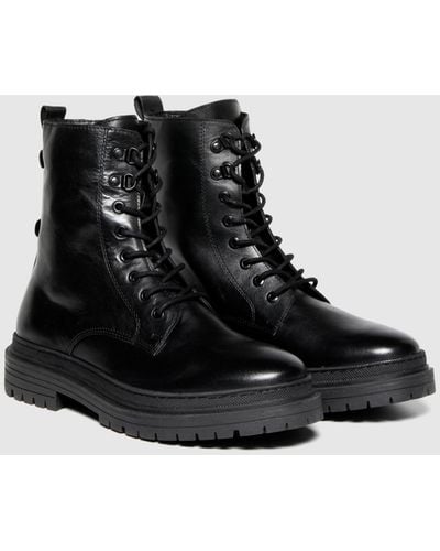Sisley Heavy-duty Boots In 100% Leather - Black