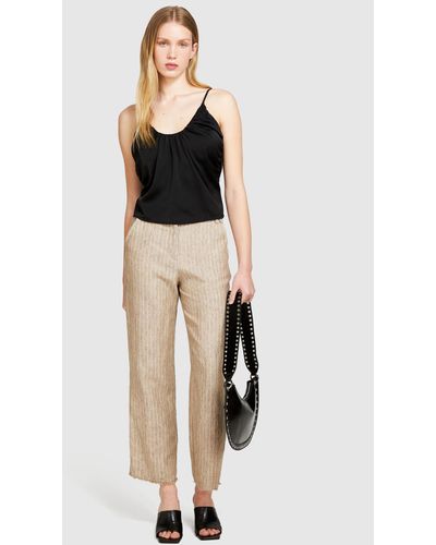 Sisley Pinstripe Trousers In 100% Linen - Natural