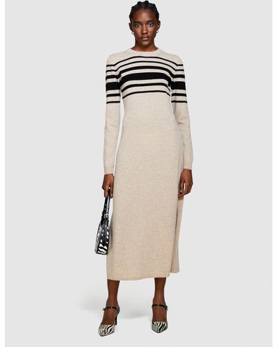 Sisley Knit Dress With Stripes - Natural