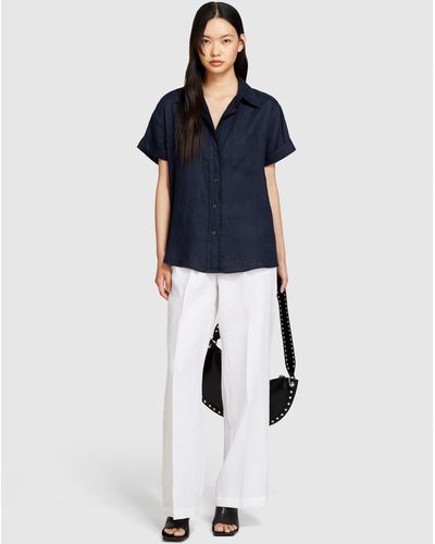 Sisley Short Sleeve 100% Linen Shirt - Blue