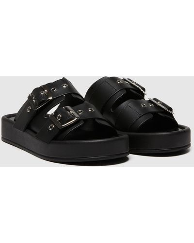 Sisley Leather Slippers With Buckles - Black