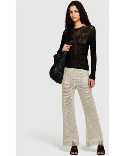 Sisley Perforated Trousers With Fringe - Natural