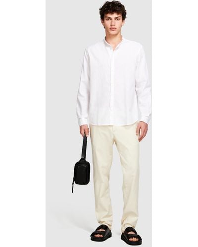 Sisley Mandarin Collar Shirt In Linen Blend - White