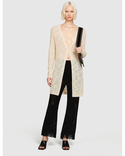 Sisley Perforated Trousers With Fringe - Natural