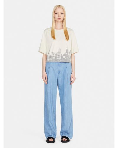 Sisley Cropped-t-shirt Mit Print Und Oversize-passform - Blau