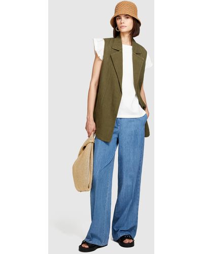 Sisley Palazzo Trousers In Chambray - Blue