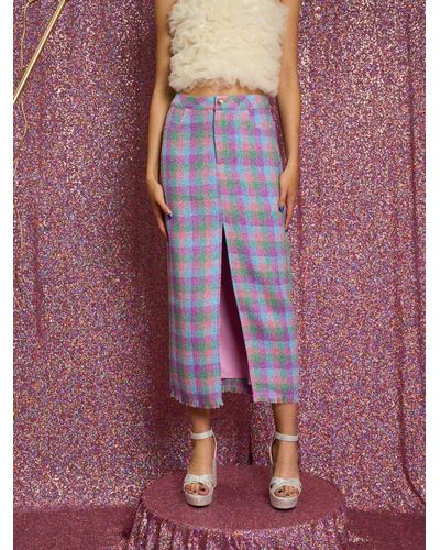 Sister Jane Diana Check Tweed Midi Skirt - Purple