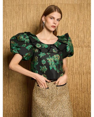 Sister Jane Dream Bonnie Jacquard Cropped Top - Green