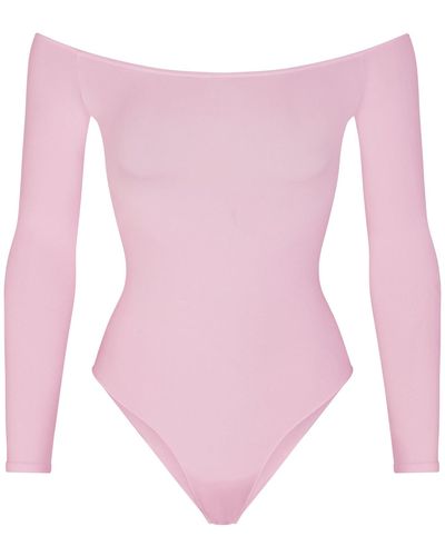Skims Essential Off The Shoulder Bodysuit - Pink