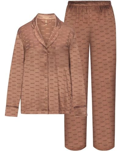 Skims Long Sleeve Button Up Pajama Set - Brown