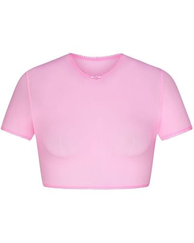 Skims Picot Trim Super Cropped T-shirt - Pink
