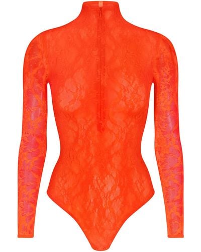 Skims Lined Long Sleeve Thong Bodysuit - Orange