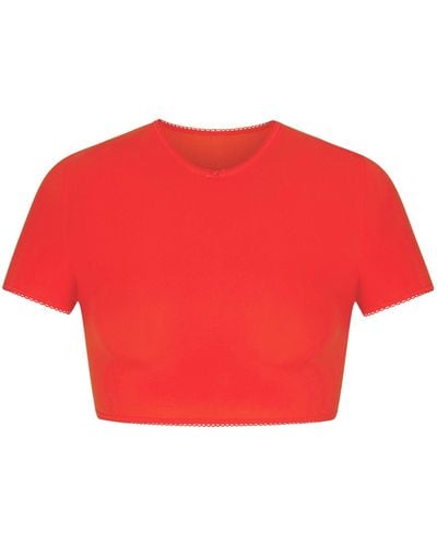 Skims Picot Trim Super Cropped T-shirt - Red