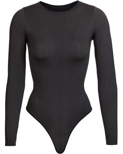 Skims Essential Crew Neck Long Sleeve Bodysuit - Black