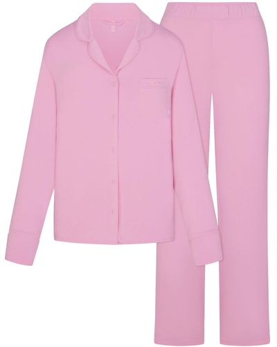 Skims Sleep Long Sleeve Button Up Set - Pink