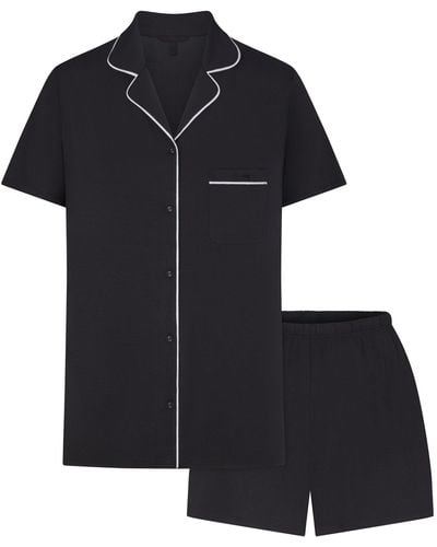 Skims Sleep Short Sleeve Button Up Set - Black