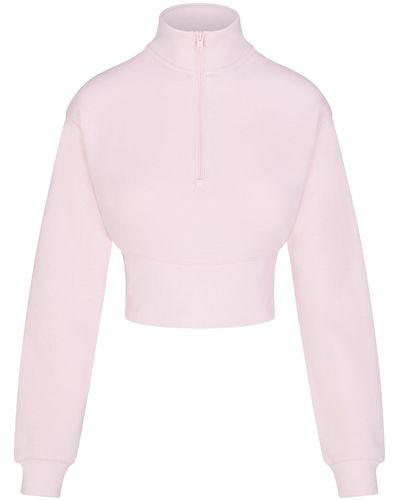 Skims Cropped Half Zip Pullover - Pink