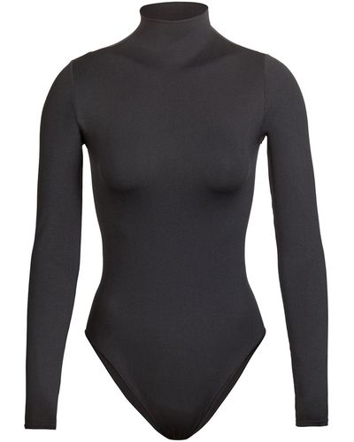 Skims Essential Mock Neck Long Sleeve Bodysuit - Black