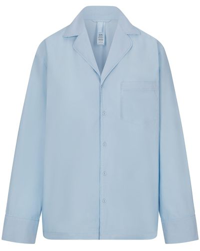 Skims Cotton Poplin Sleep Button Up Shirt - Blue