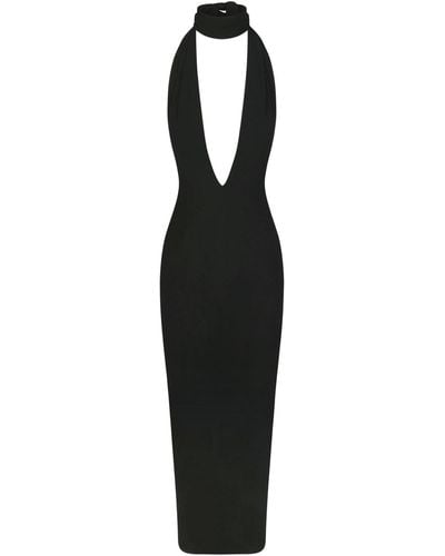 Skims Deep Plunge Long Dress - Black