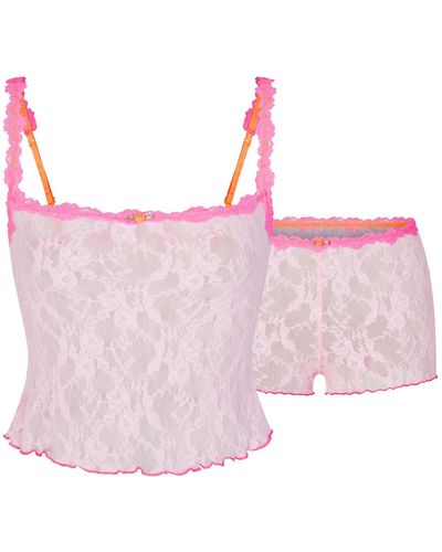 Skims Sleepover Lace Cami Top And Tap Short Set - Pink