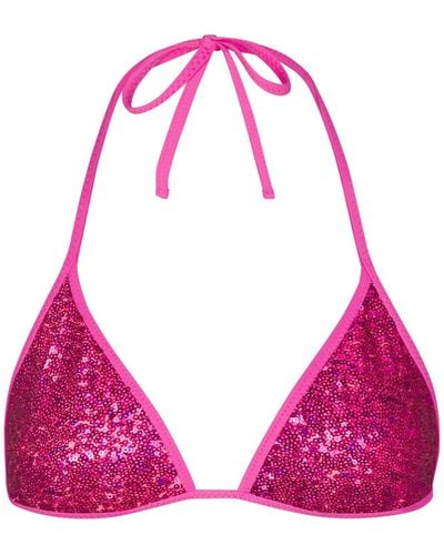 Skims Sequin Triangle Bikini Top - Pink