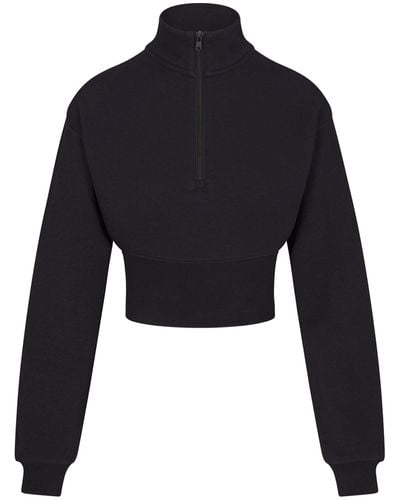 Skims Cropped Half Zip Pullover - Black