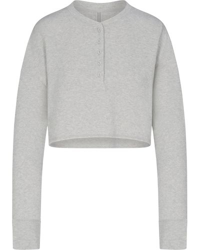 Skims Henley Cropped Long Sleeve - Gray