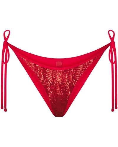Skims Sequin Tie Bikini Bottom - Red