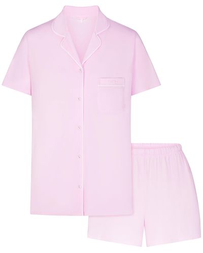 Skims Sleep Short Sleeve Button Up Set - Pink
