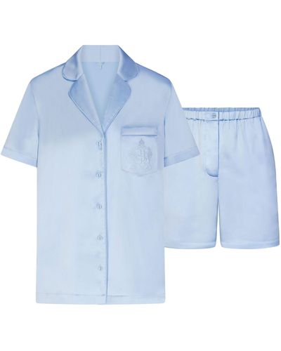 Skims Short Sleeve Button Up Pajama Set - Blue