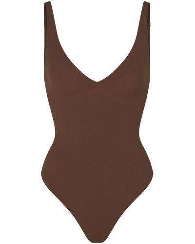 Skims Plunge Thong Bodysuit - Brown