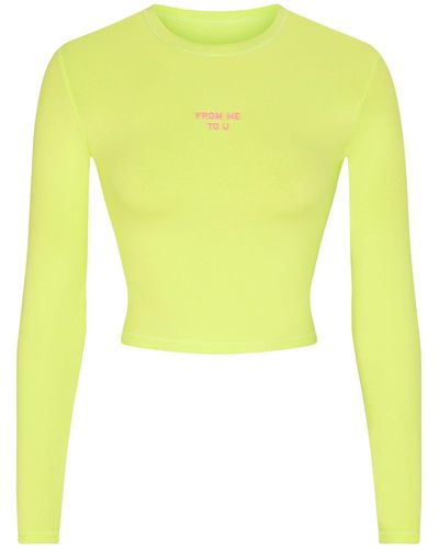 Skims Embroidered Long Sleeve Cropped T-shirt - Yellow