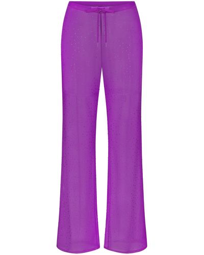 Skims Mesh Rhinestone Cover Up Pants - Purple