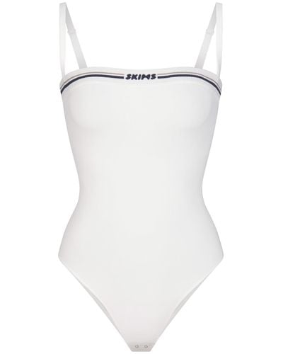 Skims Logo Straight Neck Bodysuit - White