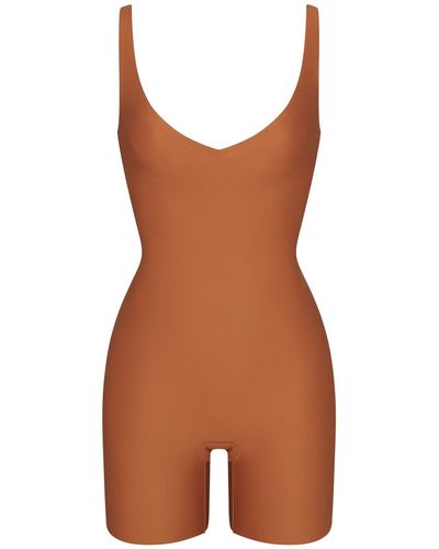 Skims Unlined Plunge Mid Thigh Bodysuit - Brown