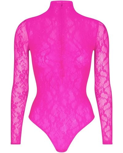 Skims Lined Long Sleeve Thong Bodysuit - Pink