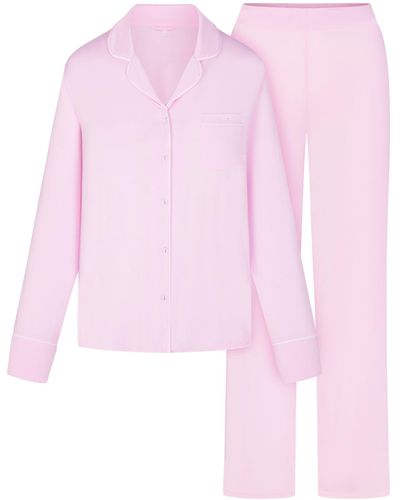 Skims Sleep Long Sleeve Button Up Set - Pink