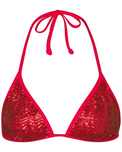 Skims Sequin Triangle Bikini Top - Red