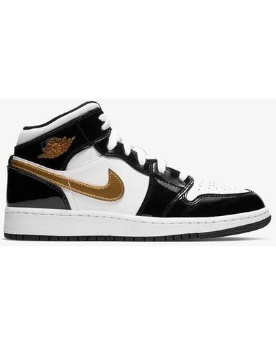 Nike Jordan 1 Mid Patent Black White Gold (gs)